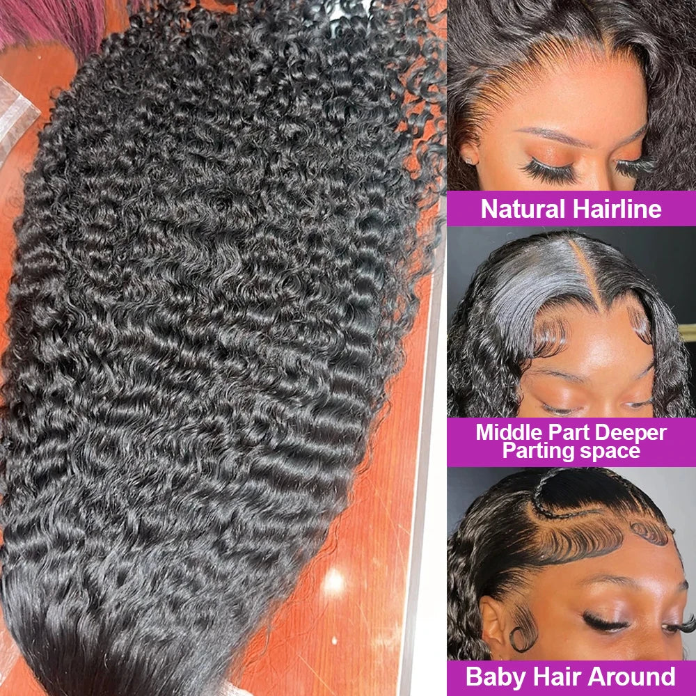 Transparent 250% Density Water Culry 360 Full Lace Frontal Wig Human Hair 40Inch Deep Wave 13x4 13x6 Hd Lace Front Wig For Women