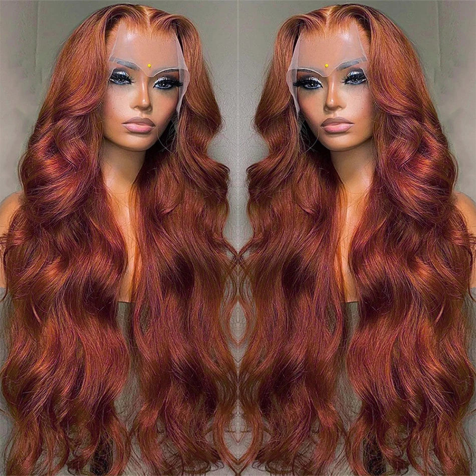 Reddish Brown Body Wave Lace Frontal Human Hair Wig 13x4 13x6 Transparent Lace Frontal Wig 4x4 Closure Glueless Wigs For Women