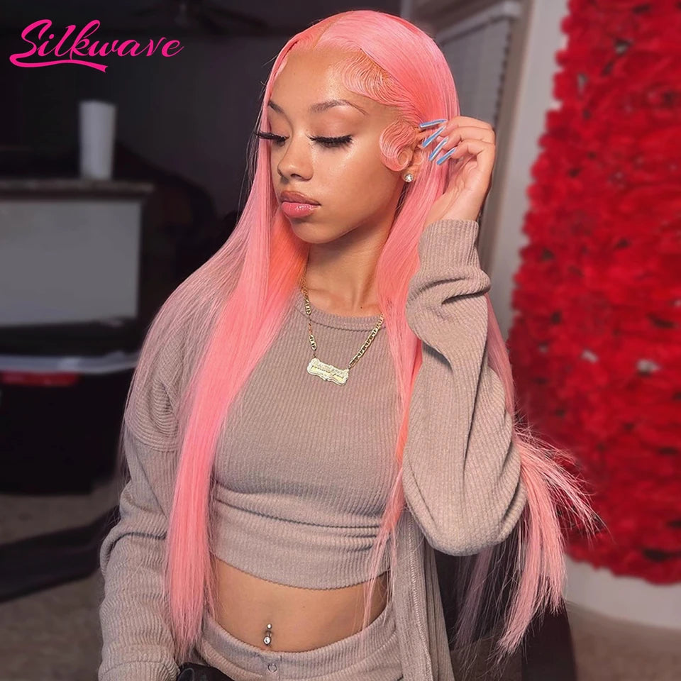 30 36 Inch 13x4 Pink Lace Front Wig Human Hair 13x6 Straight Hd Lace Frontal Wig For Women Brazilian 613 Light Pink Colored Wigs