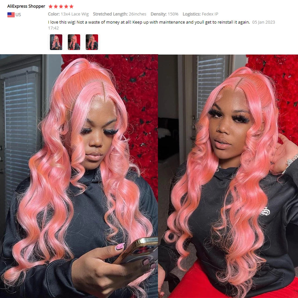 30 36 Inch 13x4 Pink Lace Front Wig Human Hair Body Wave 13x6 Hd Lace Frontal Wigs for Women Light Pink Colored Wigs Pre Plucked