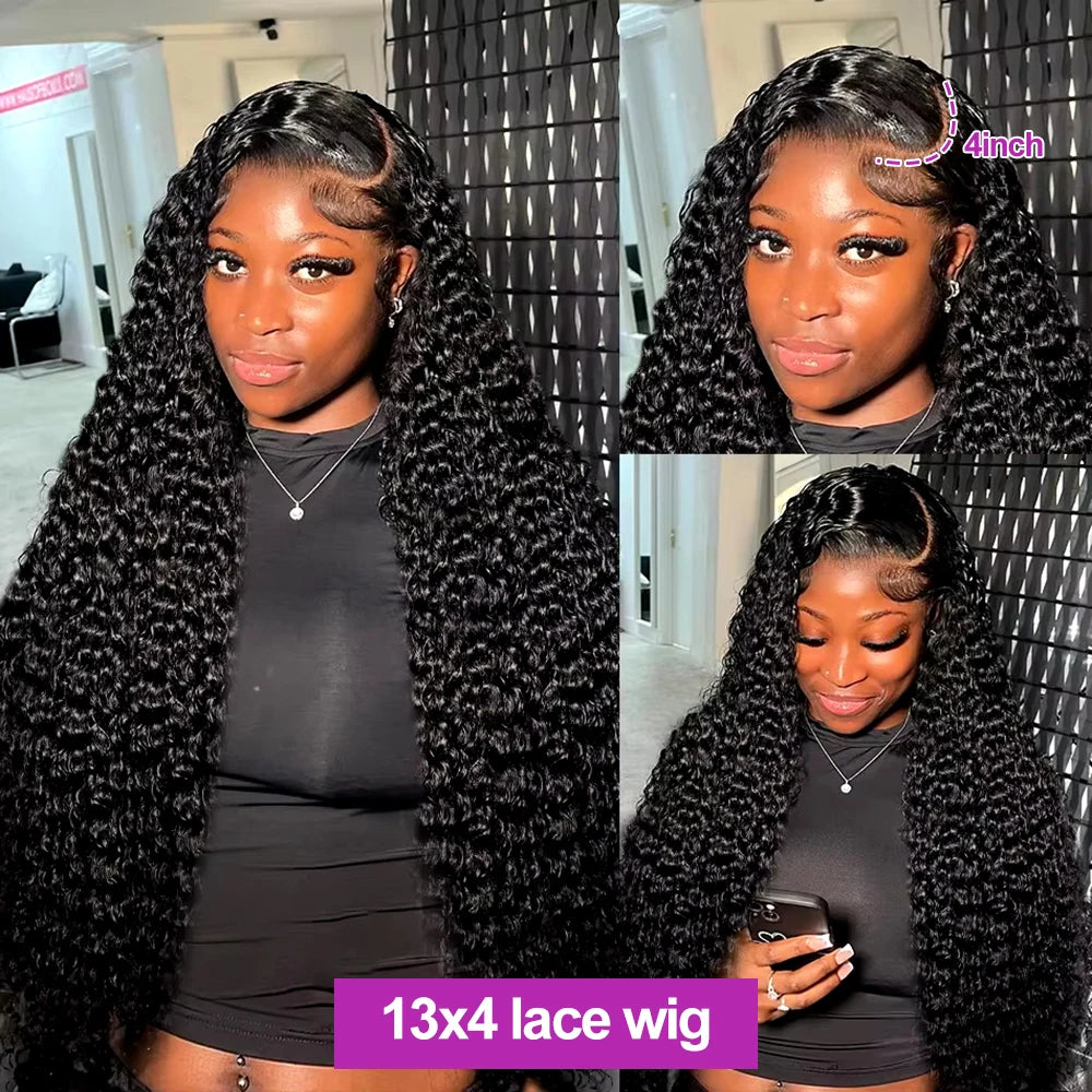 Transparent 250% Density Water Culry 360 Full Lace Frontal Wig Human Hair 40Inch Deep Wave 13x4 13x6 Hd Lace Front Wig For Women