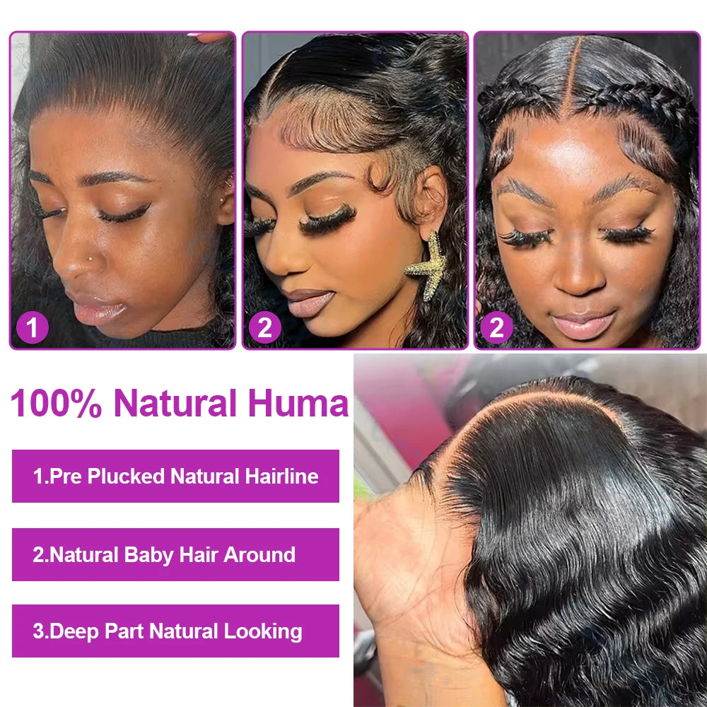 Transparent 250% Density Water Culry 360 Full Lace Frontal Wig Human Hair 40Inch Deep Wave 13x4 13x6 Hd Lace Front Wig For Women