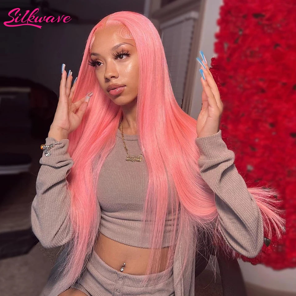30 36 Inch 13x4 Pink Lace Front Wig Human Hair 13x6 Straight Hd Lace Frontal Wig For Women Brazilian 613 Light Pink Colored Wigs