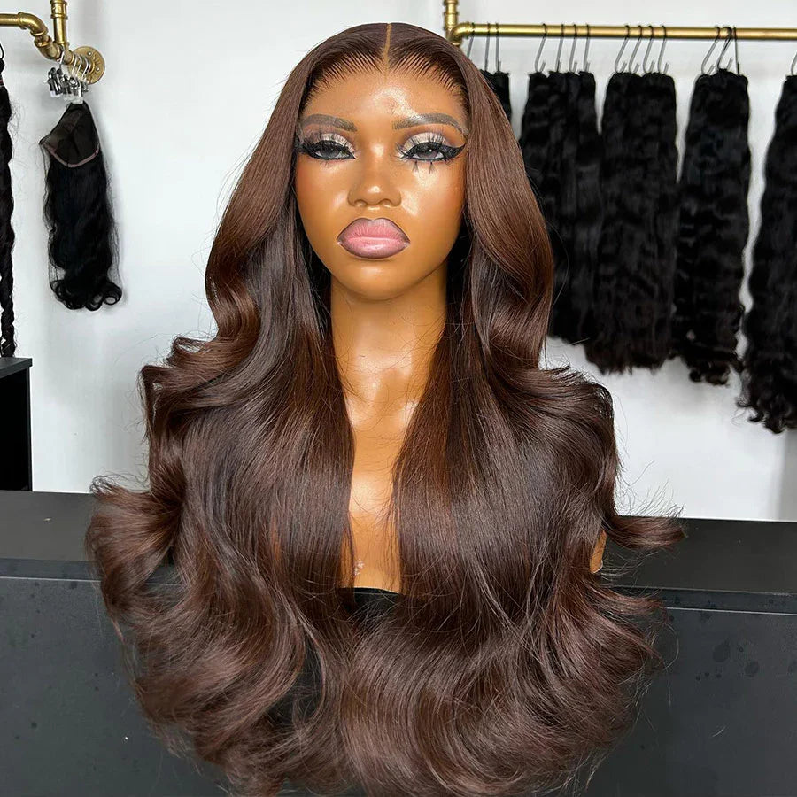 Chocolate Brown Lace Front Wig Transparent HD 13x6 Lace Frontal Wig 100% Colored Body Wave Human Hair Wigs 4x4 5x5 Preplucked