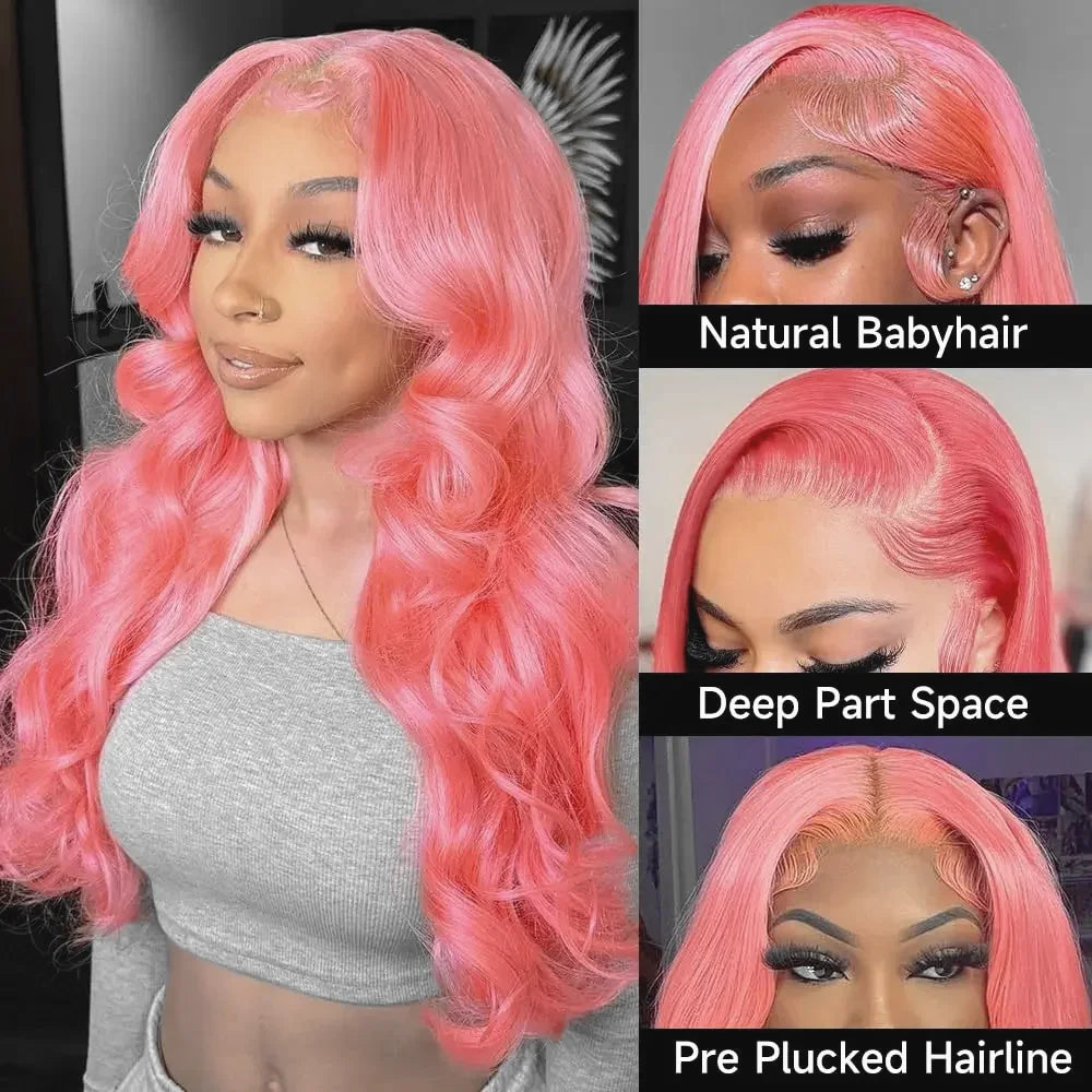 30 36 Inch 13x4 Pink Lace Front Wig Human Hair Body Wave 13x6 Hd Lace Frontal Wigs for Women Light Pink Colored Wigs Pre Plucked