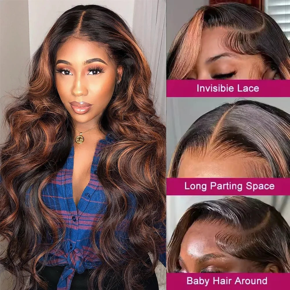Body Wave HD Lace Front Wigs Human Hair 200 Density FB 30 13x6 HD Transparent Lace Frontal Brazilian Wigs for Women 52 Inch
