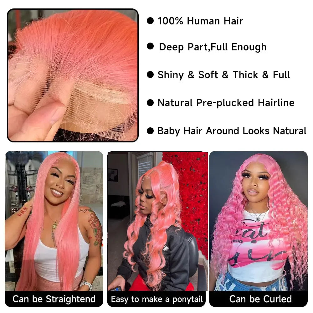 30 36 Inch 13x4 Pink Lace Front Wig Human Hair Body Wave 13x6 Hd Lace Frontal Wigs for Women Light Pink Colored Wigs Pre Plucked