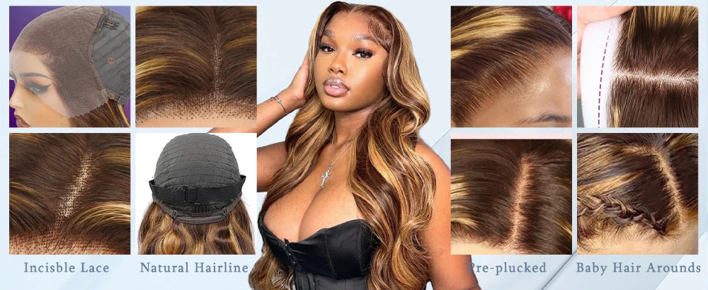 180 200 Density 100% Human Hair Body Wave Wigs P4/27 Highlight Colored 13x4 13x6 HD TranspatentLace Frontal 18-46 Inch Remy Hair