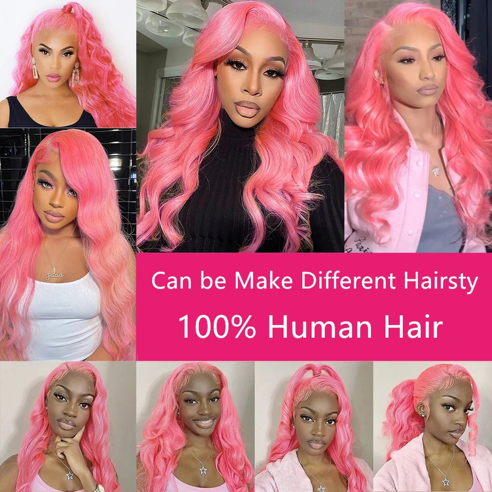 30 36 Inch 13x4 Pink Lace Front Wig Human Hair Body Wave 13x6 Hd Lace Frontal Wigs for Women Light Pink Colored Wigs Pre Plucked