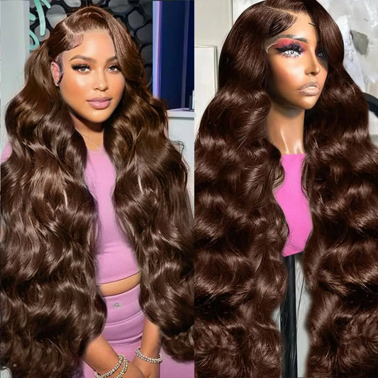 Chocolate Brown Lace Front Wig Human Hair Pre Plucked 4# Colored Wigs Human Hair 13x6 Body Wave HD Lace Frontal Wigs Human Hair 200% Density Glueless Wigs Human Hair 18Inch