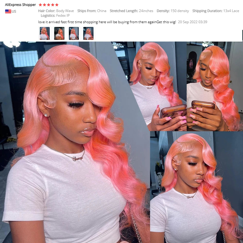 30 36 Inch 13x4 Pink Lace Front Wig Human Hair Body Wave 13x6 Hd Lace Frontal Wigs for Women Light Pink Colored Wigs Pre Plucked