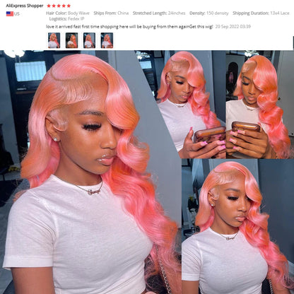 30 36 Inch 13x4 Pink Lace Front Wig Human Hair Body Wave 13x6 Hd Lace Frontal Wigs for Women Light Pink Colored Wigs Pre Plucked