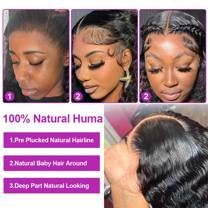 Transparent 250% Density Water Culry 360 Full Lace Frontal Wig Human Hair 40Inch Deep Wave 13x4 13x6 Hd Lace Front Wig For Women