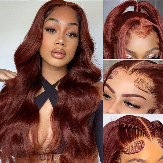 Reddish Brown Body Wave Lace Frontal Human Hair Wig 13x4 13x6 Transparent Lace Frontal Wig 4x4 Closure Glueless Wigs For Women