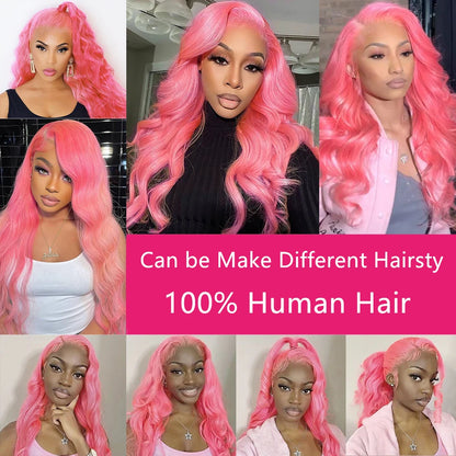 30 36 Inch 13x4 Pink Lace Front Wig Human Hair Body Wave 13x6 Hd Lace Frontal Wigs for Women Light Pink Colored Wigs Pre Plucked